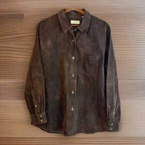 Vintage Lord & Taylor Suede Shirt Blouse XL Chocolate Brown Wester Rancher Chore